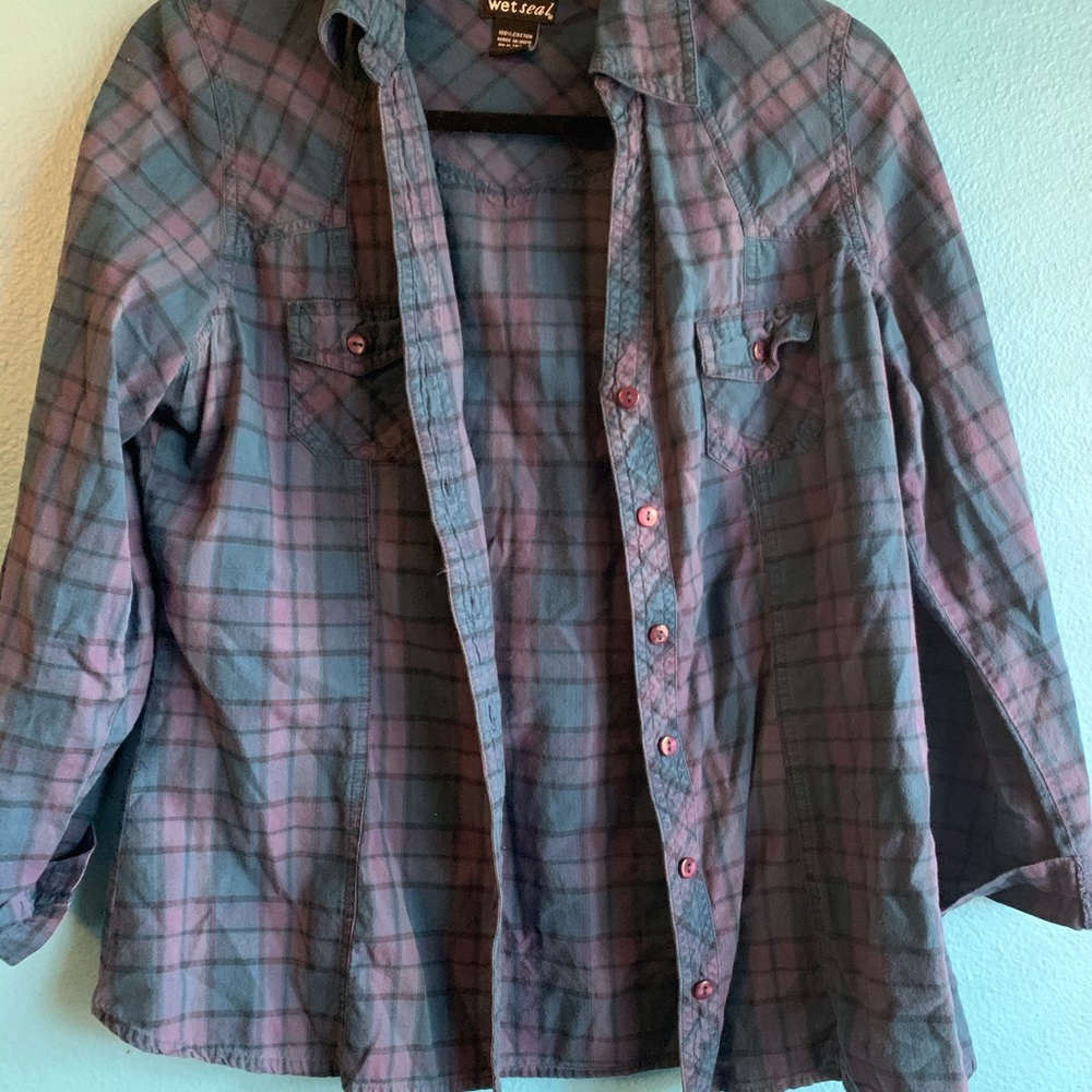 Multi colored plaid button up